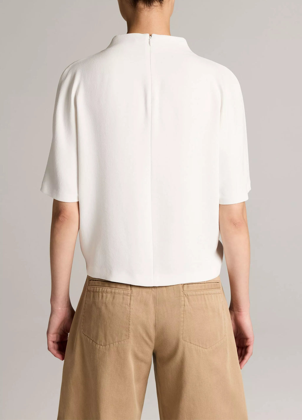 Vince Draped Crepe Funnel-Neck Top - Off White