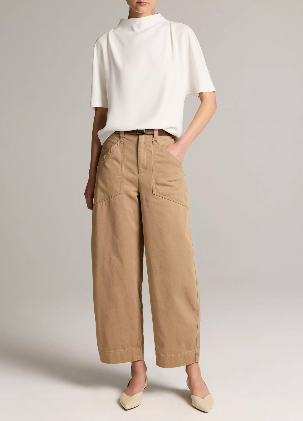 Vince Draped Crepe Funnel-Neck Top - Off White