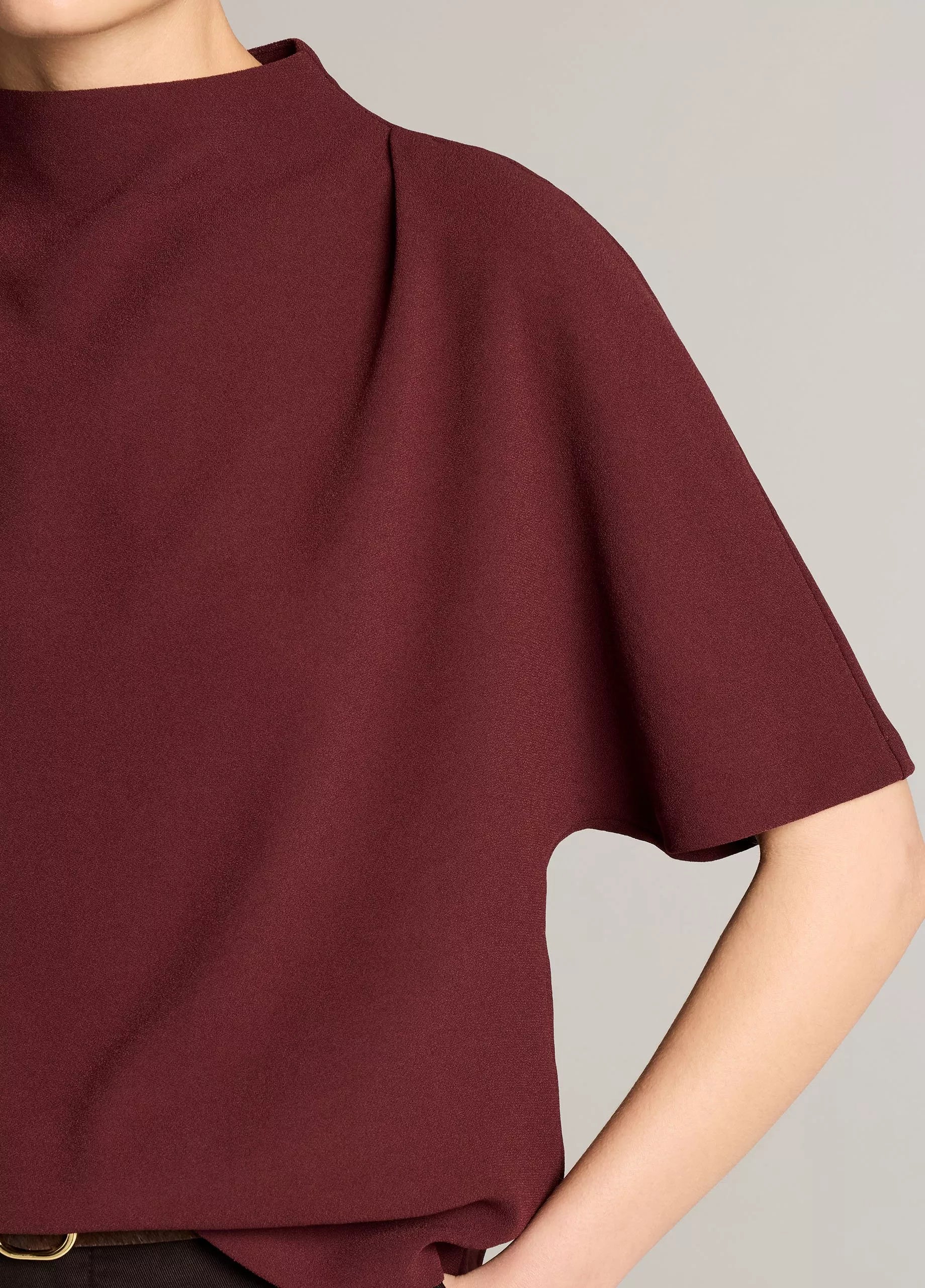 Vince Draped Crepe Funnel-Neck Top - Black Rose