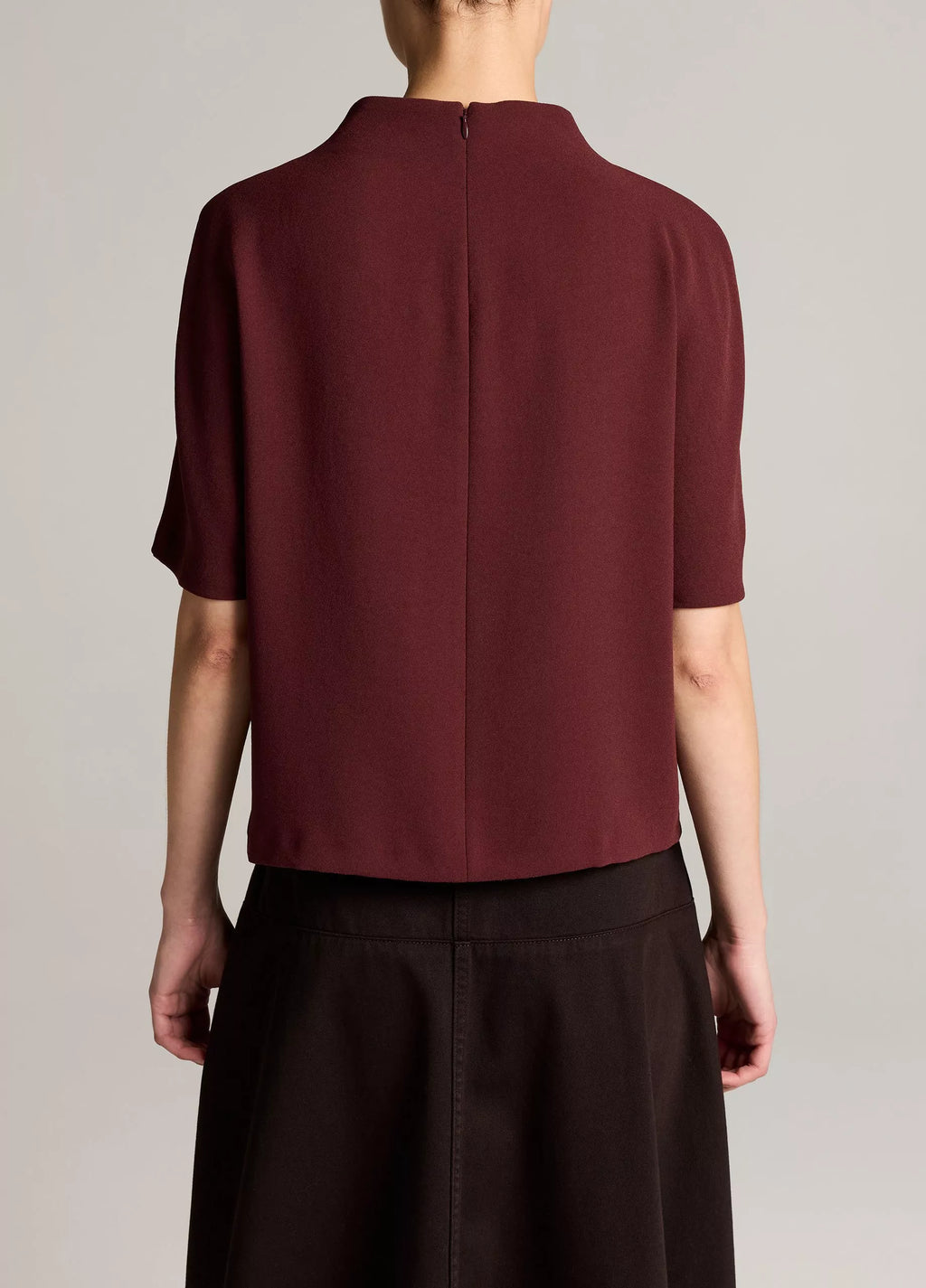 Vince Draped Crepe Funnel-Neck Top - Black Rose