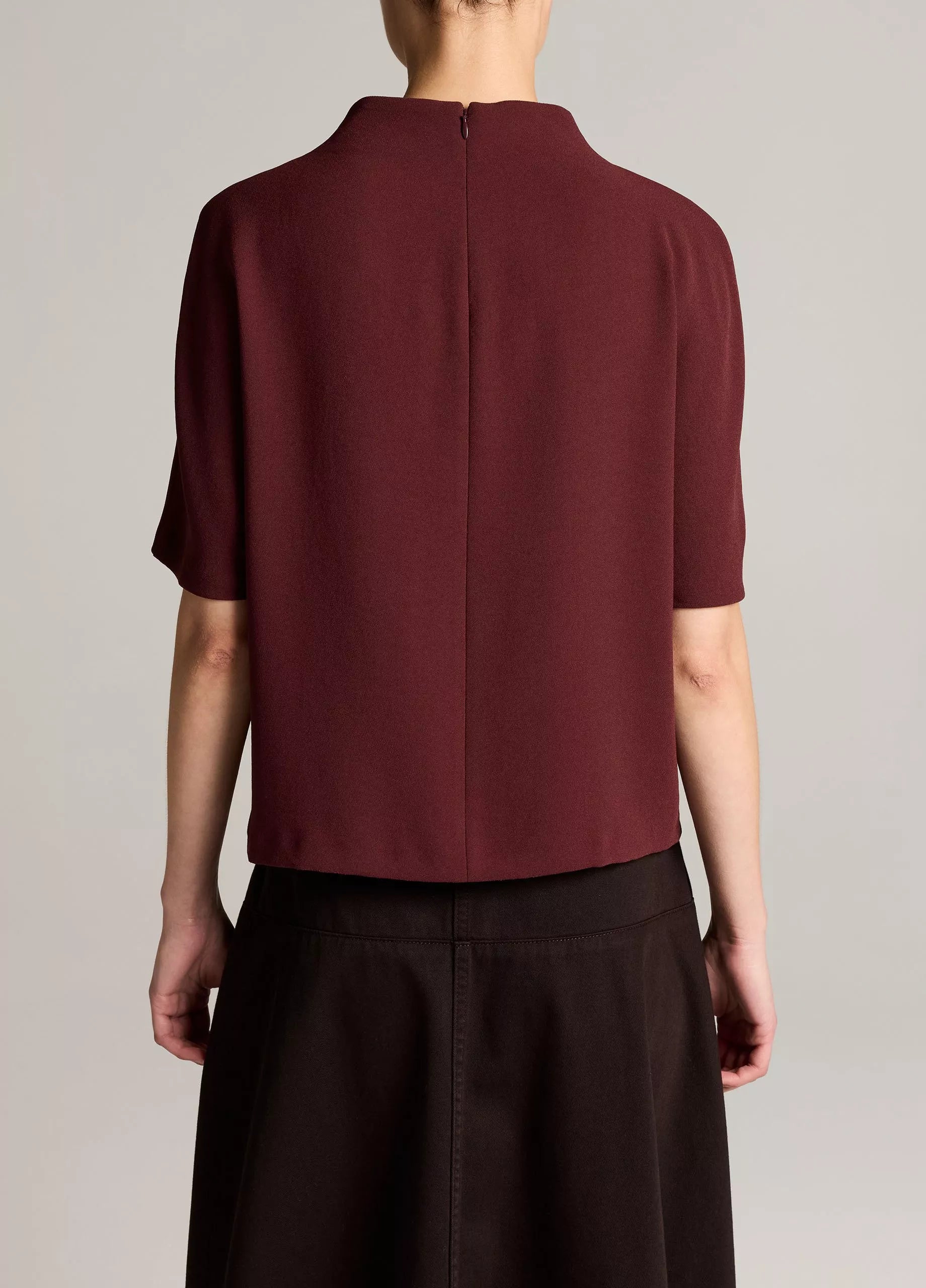 Vince Draped Crepe Funnel-Neck Top - Black Rose