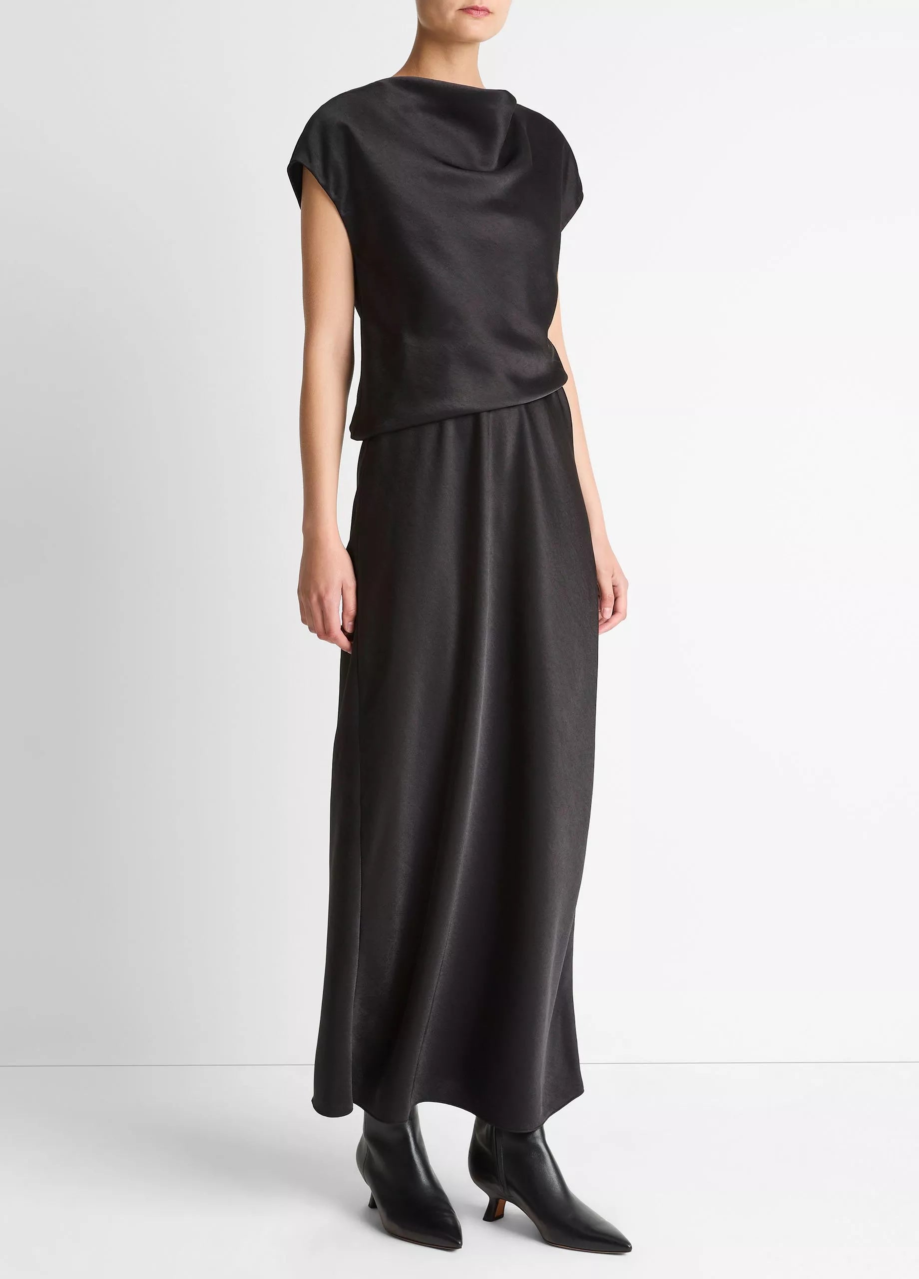 Vince Draped Satin Cowl-Neck Dress - Black