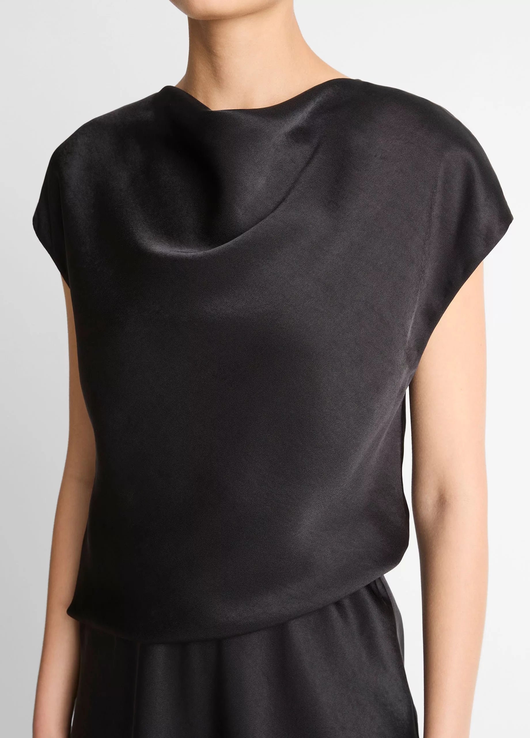Vince Draped Satin Cowl-Neck Dress - Black