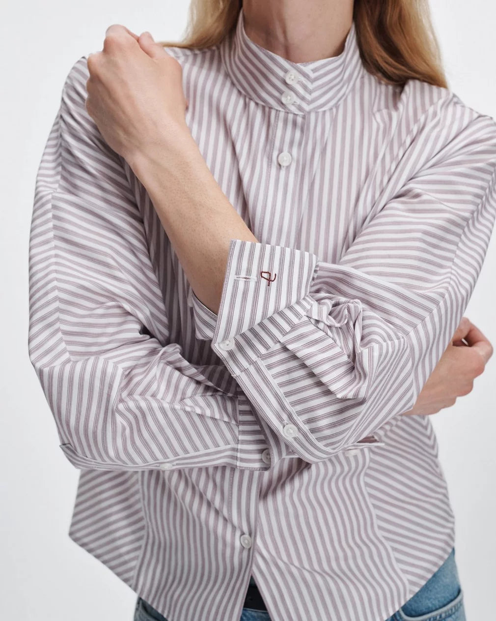Rag and Bone Dustin Striped Poplin Shirt - Maroon Stripe