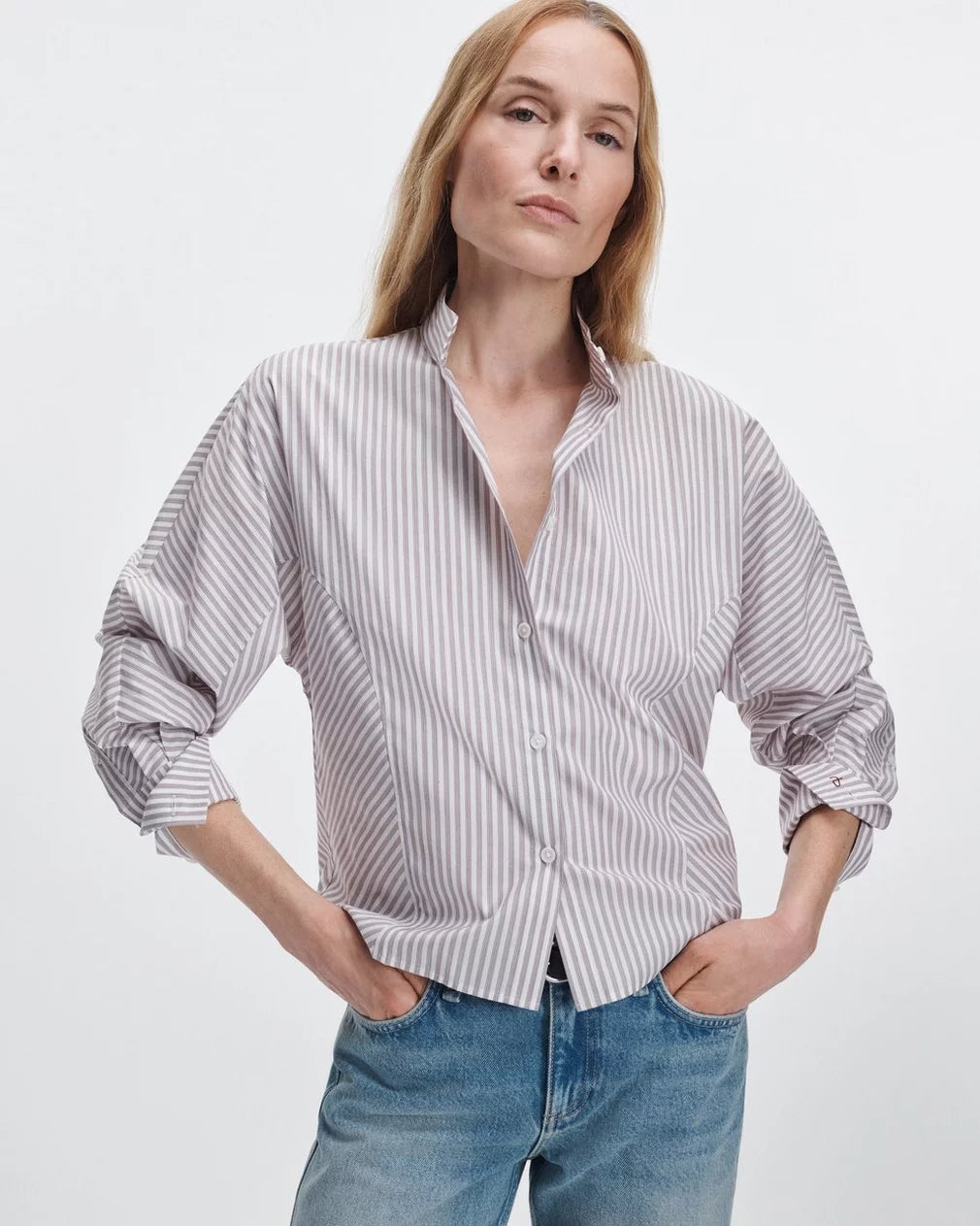 Rag and Bone Dustin Striped Poplin Shirt - Maroon Stripe