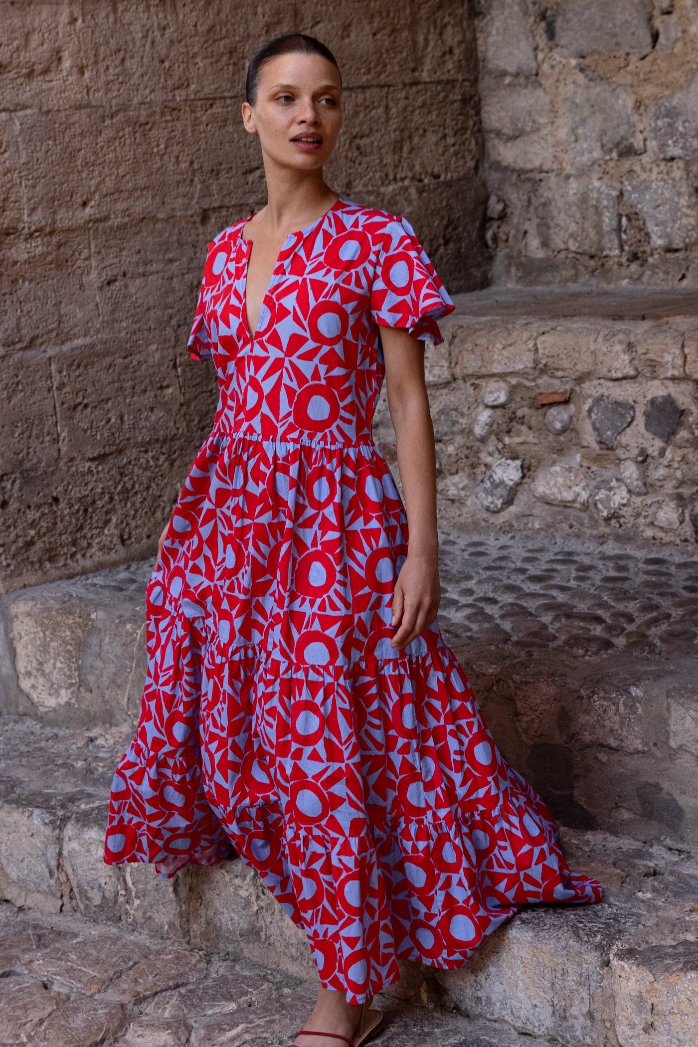 Oliphant V-Neck Maxi Dress - Eclipse Red
