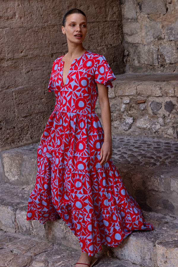 Oliphant V-Neck Maxi Dress in Eclipse Red