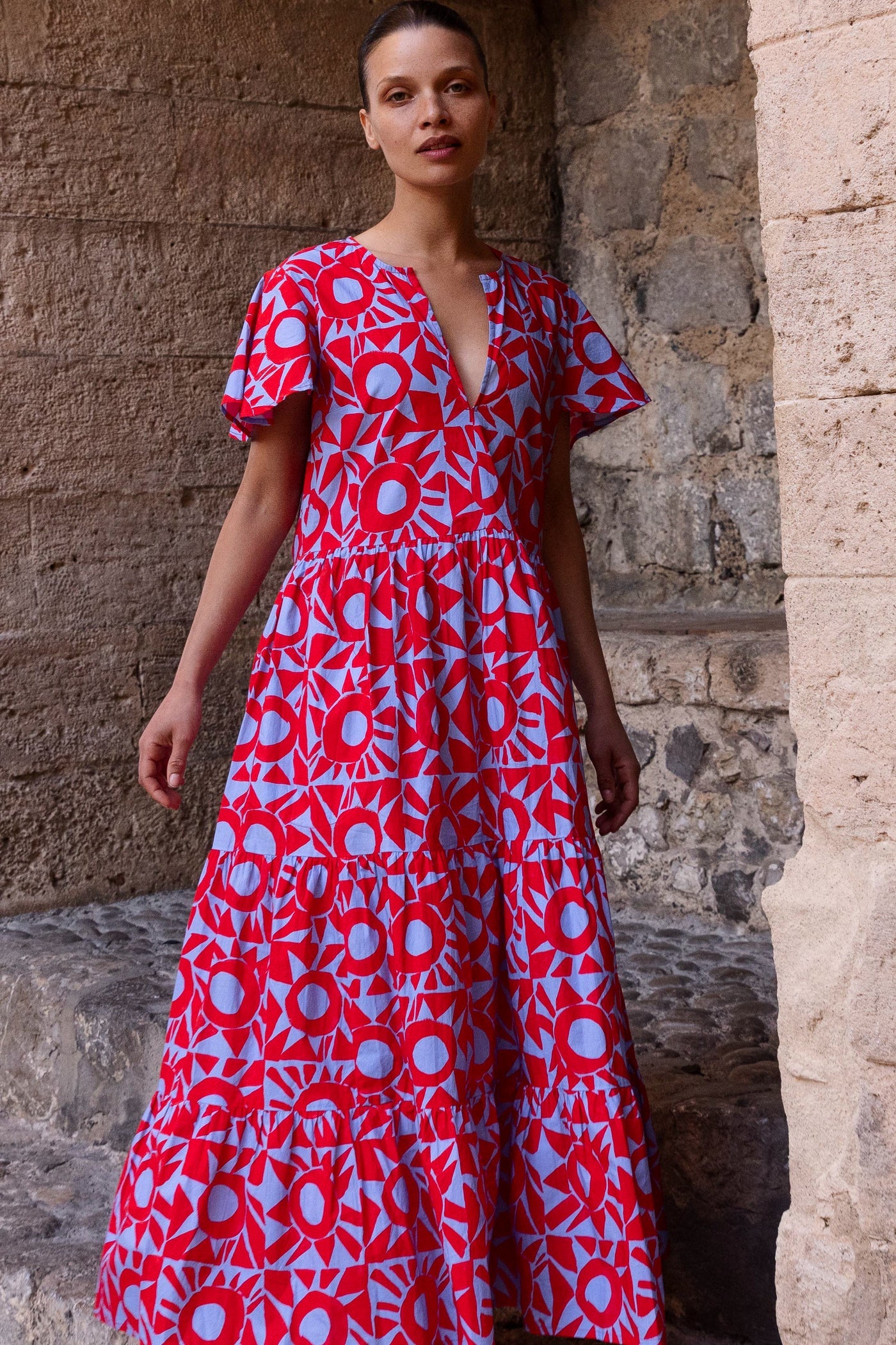 Oliphant V-Neck Maxi Dress - Eclipse Red