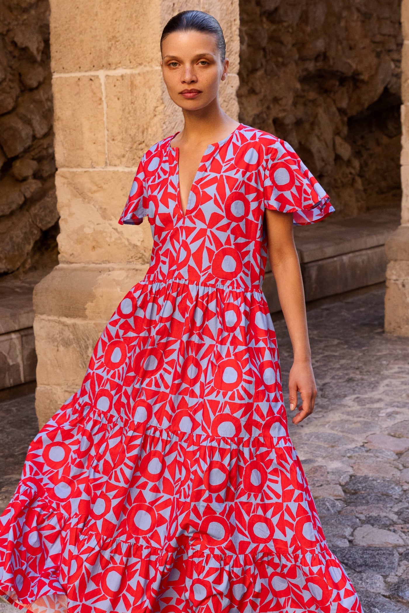Oliphant V-Neck Maxi Dress - Eclipse Red