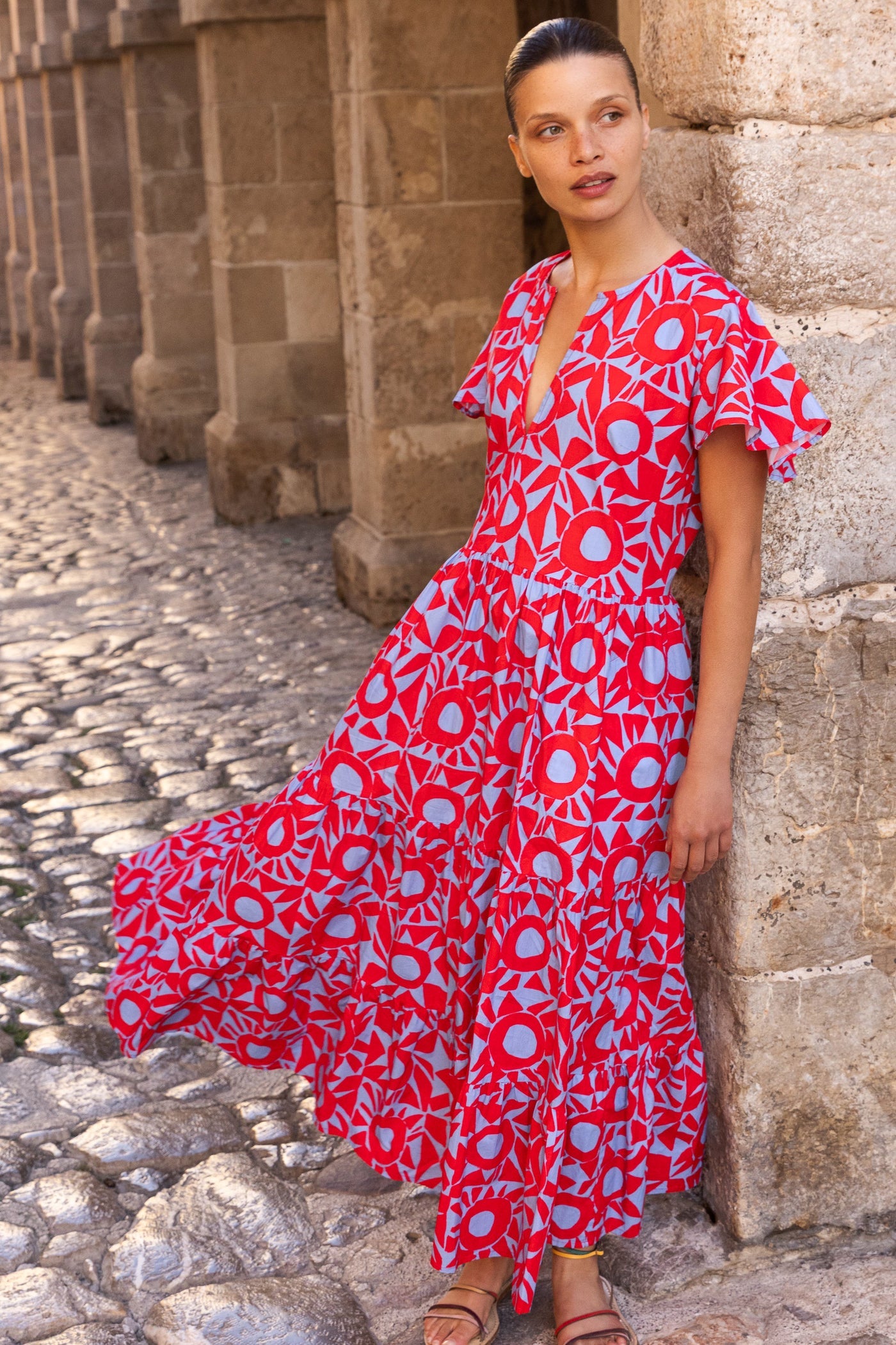 Oliphant V-Neck Maxi Dress - Eclipse Red
