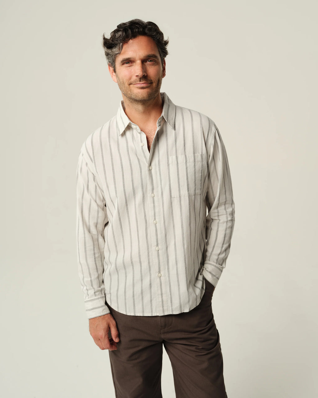 Alex Crane Air Cotton Button Up - Night Stripe