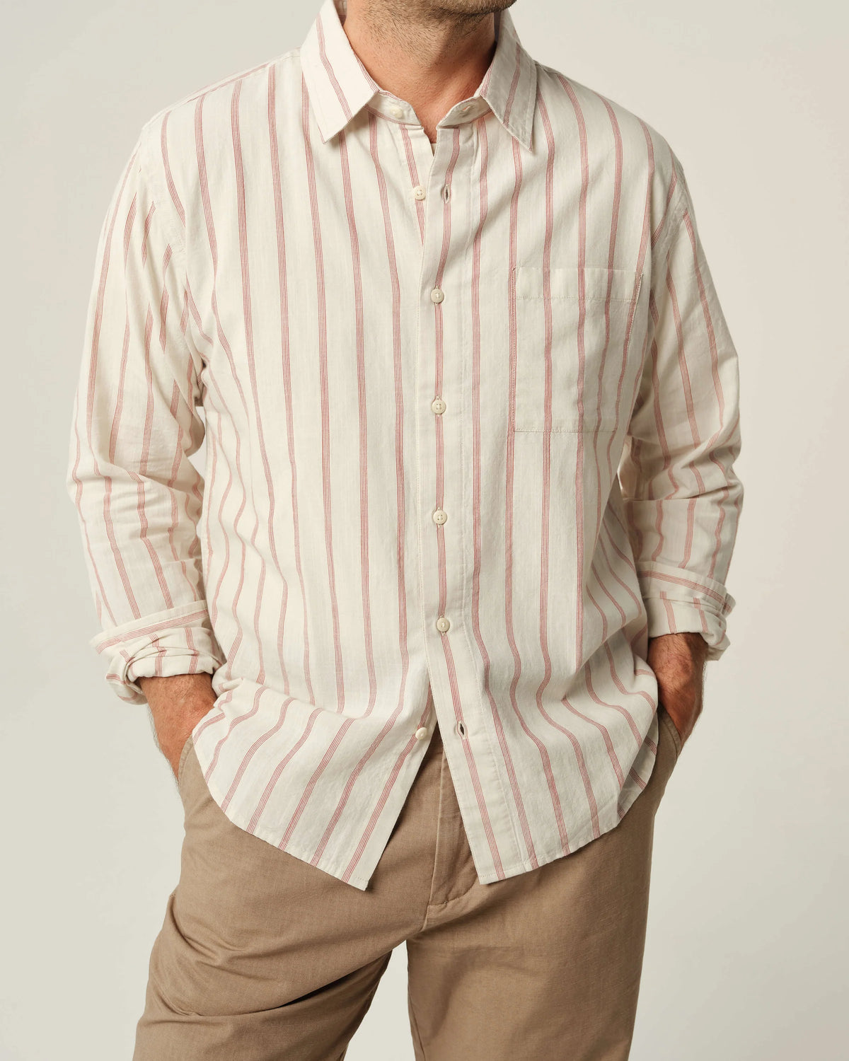 Alex Crane Air Cotton Button Up - Rust Stripe