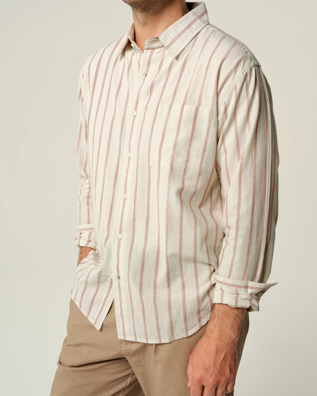 Alex Crane Air Cotton Button Up - Rust Stripe