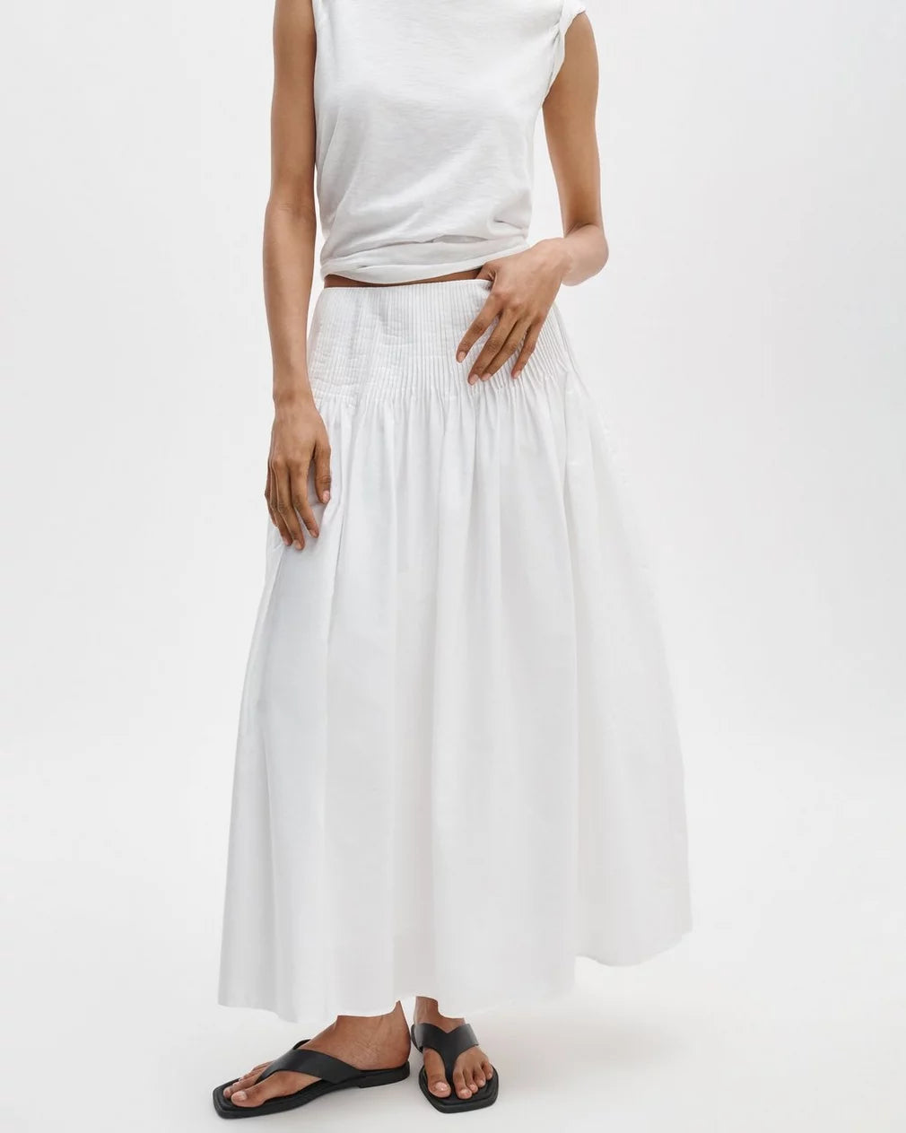 Rag & Bone Elena Pintucked Poplin Skirt - White