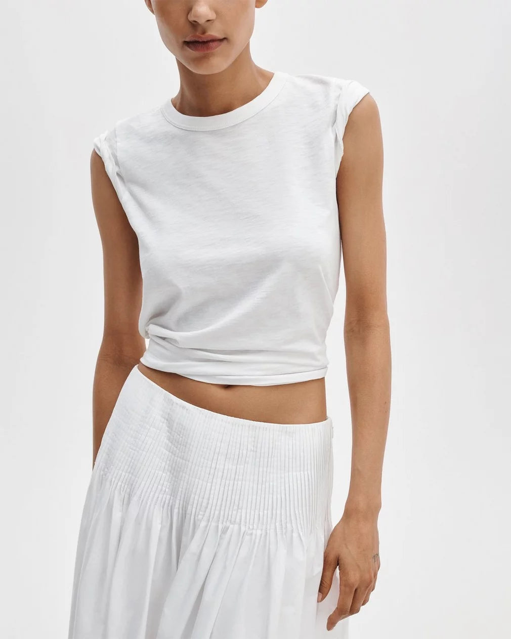 Rag & Bone Elena Pintucked Poplin Skirt - White
