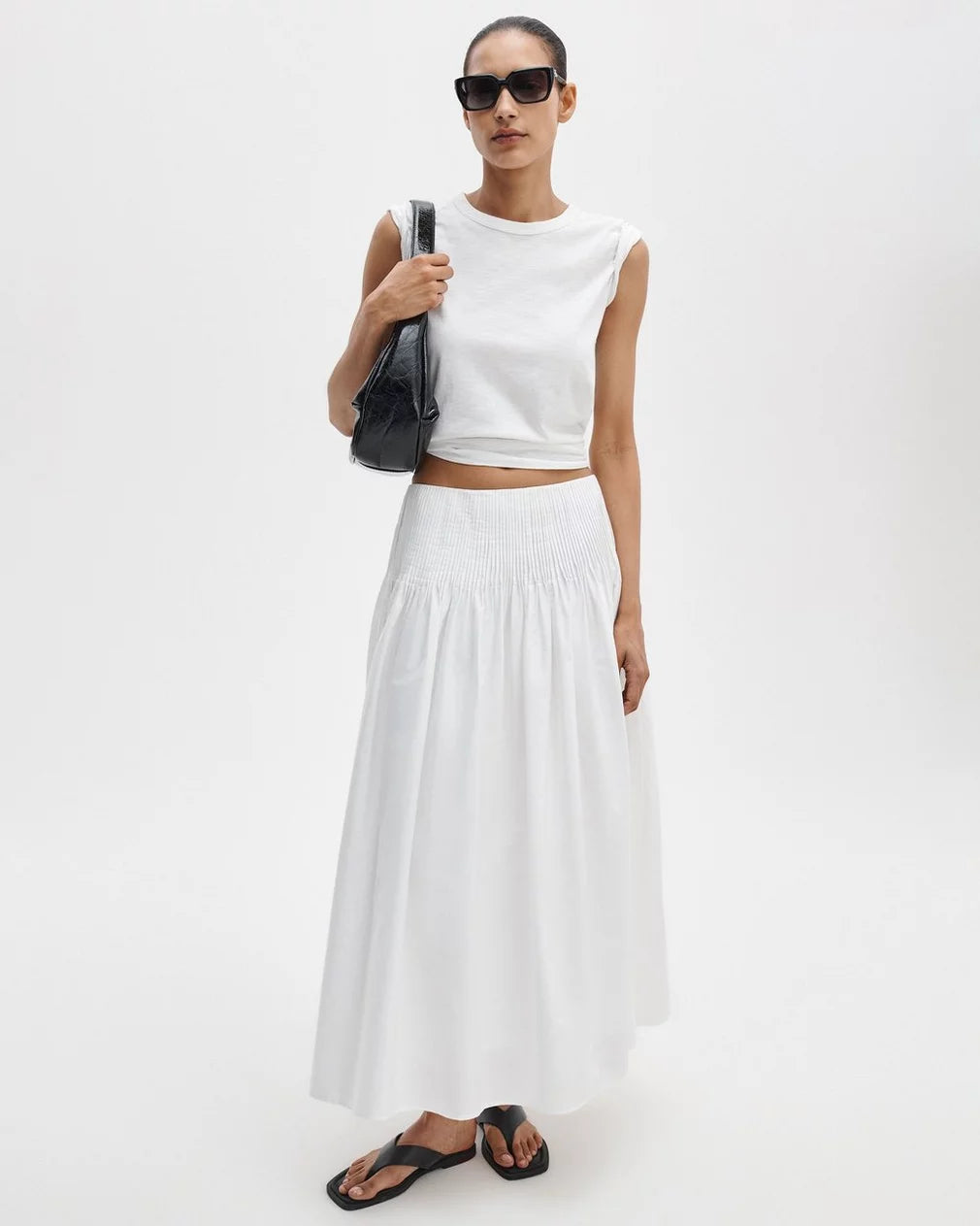 Rag & Bone Elena Pintucked Poplin Skirt - White