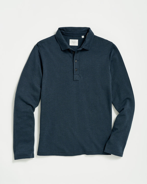 Billy Reid Long Sleeve Herringbone Polo - Carbon Blue