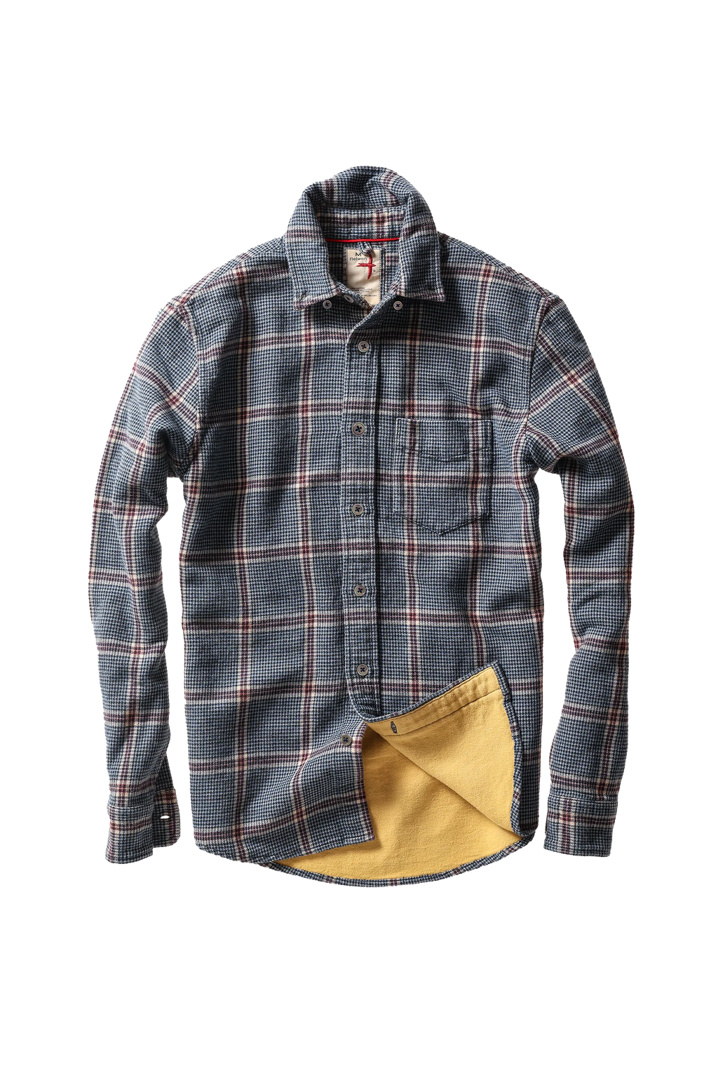 Relwen Plaid Chamois-Lined Flannel - Blue/Khaki/Red Exploded Houndstooth