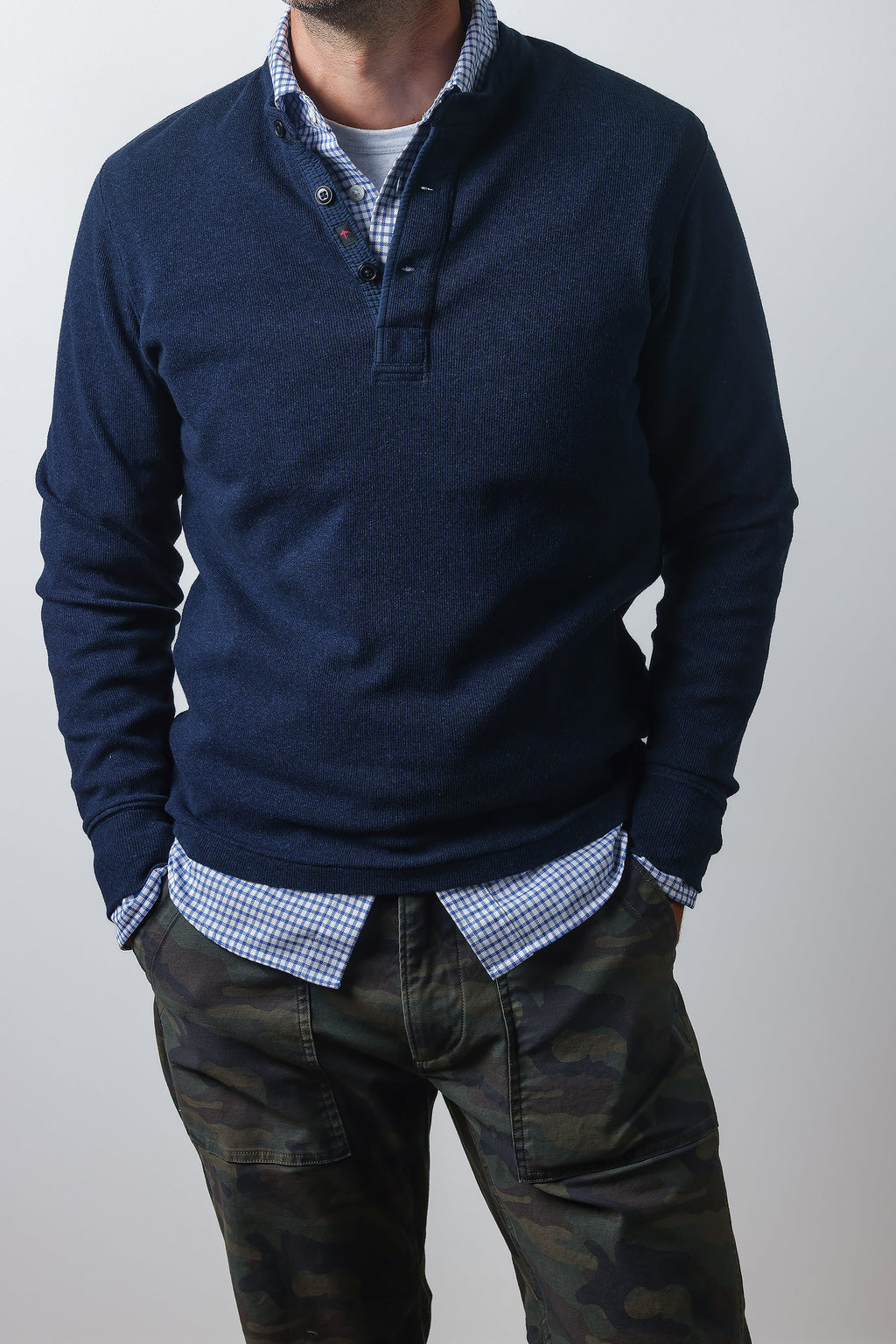 Relwen French Rib Henley - Navy Heather