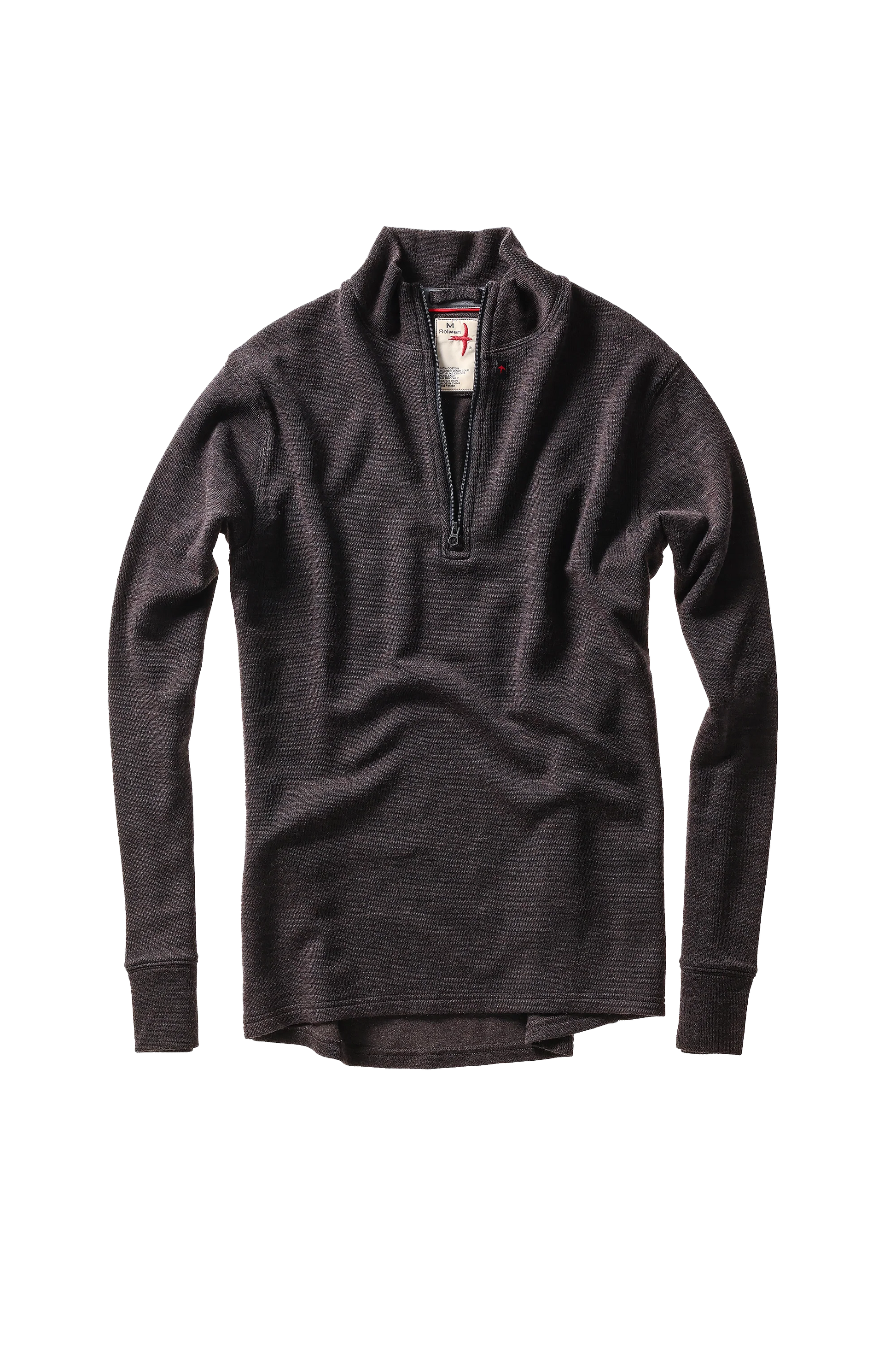 Relwen Wool/Cotton Qtr-Zip - Charcoal/Brown Heather