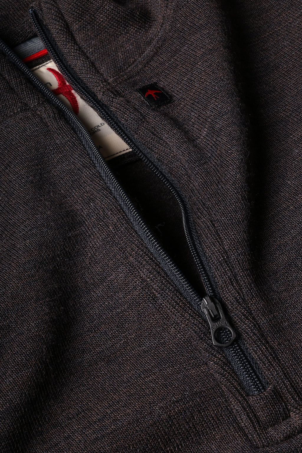Relwen Wool/Cotton Qtr-Zip - Charcoal/Brown Heather