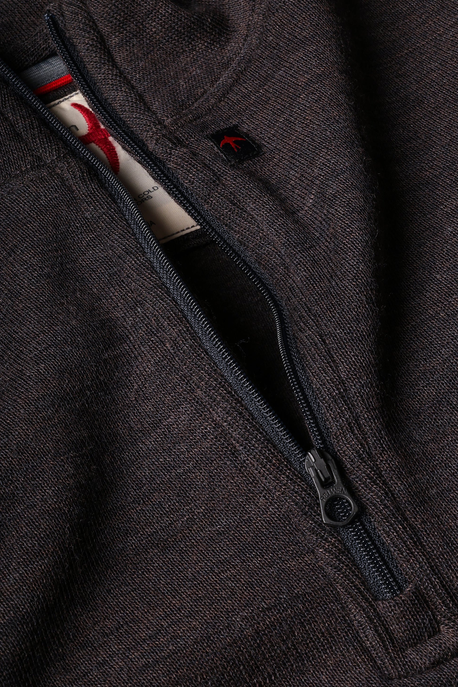Relwen Wool/Cotton Qtr-Zip - Charcoal/Brown Heather