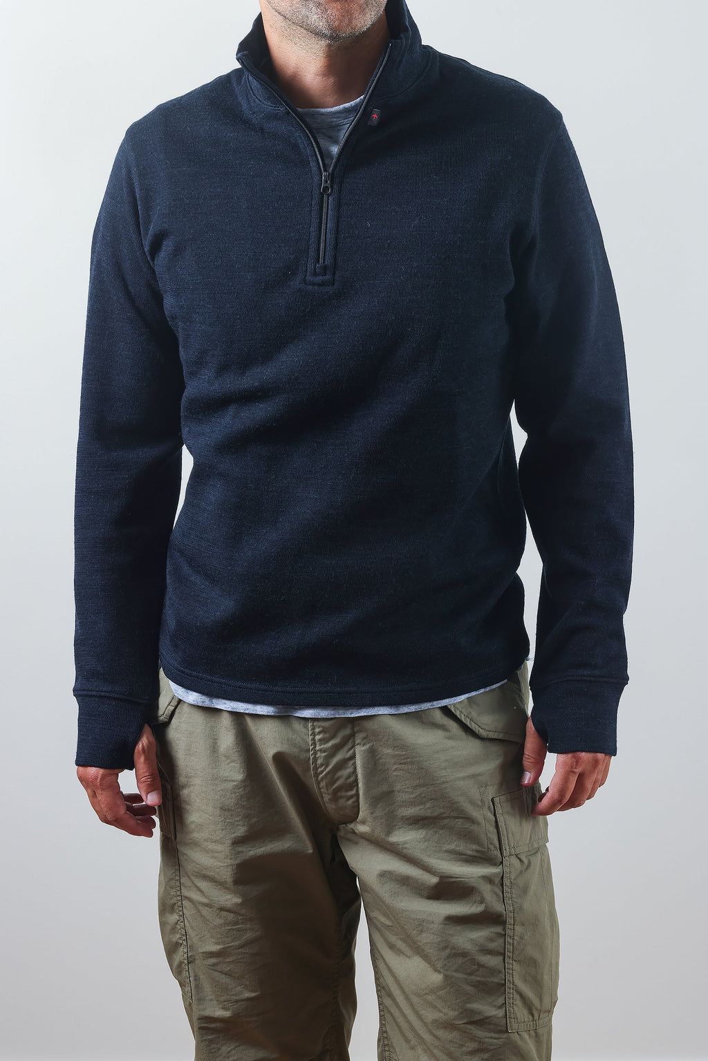 Relwen Wool/Cotton Qtr-Zip - Dark Navy Heather