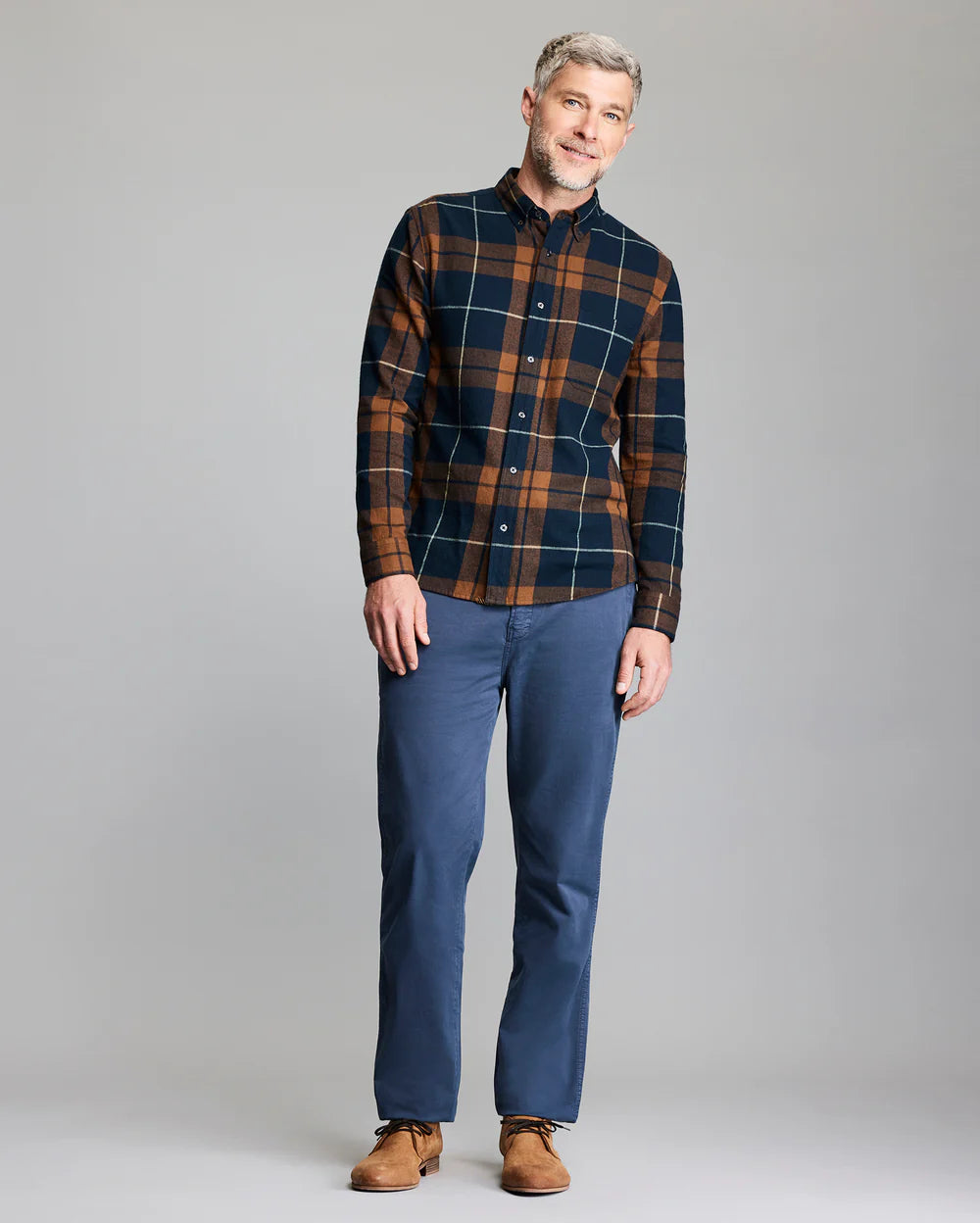 Billy Reid Brushed Bold Plaid Tuscumbia Shirt Button-Down - Carbon Blue Multi
