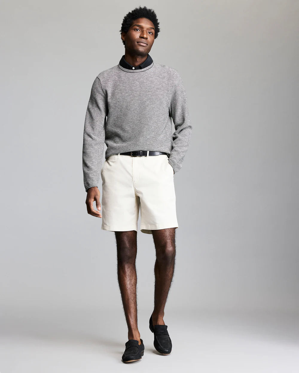 Billy Reid Tuck Stripe Crew- Black