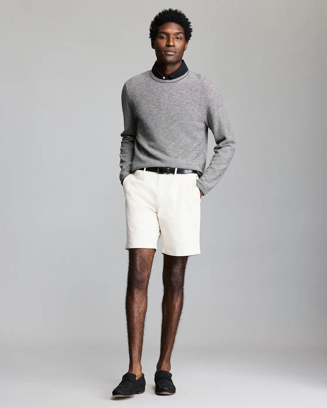 Billy Reid Tuck Stripe Crew- Black