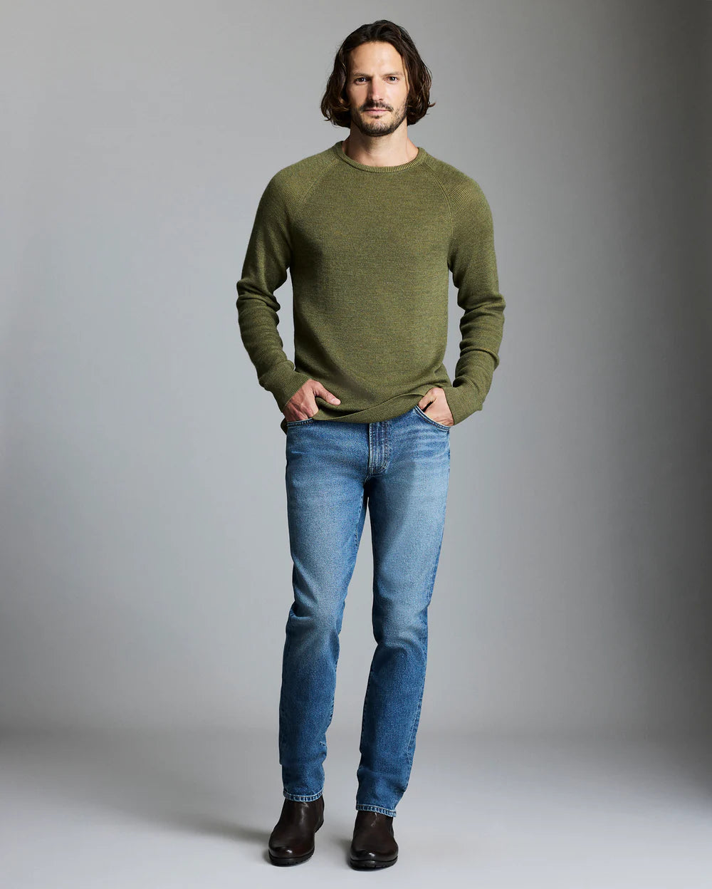 Billy Reid Bishop Rib Crew - Dark Olive