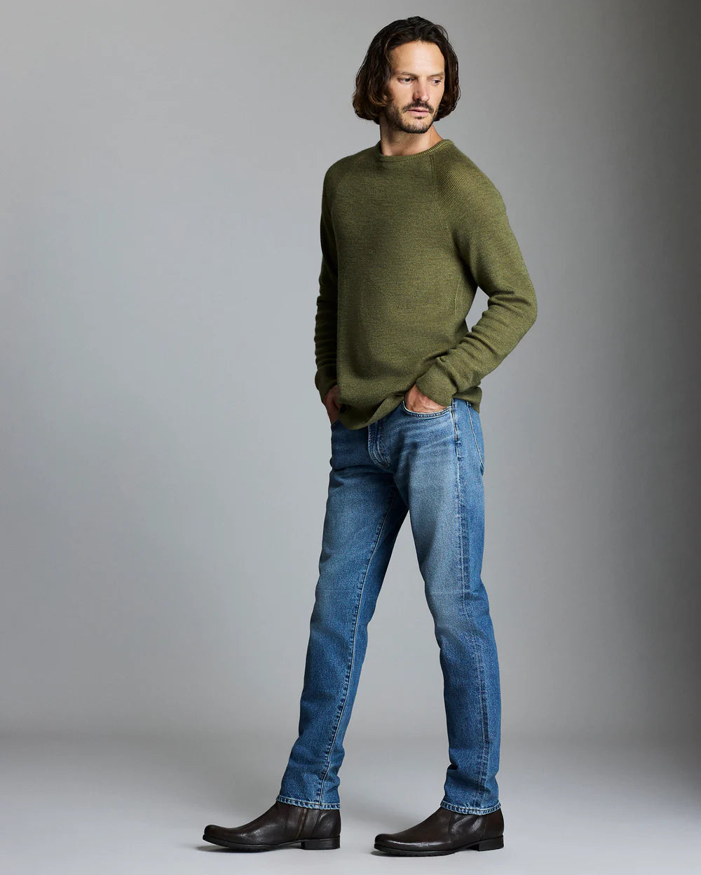 Billy Reid Bishop Rib Crew - Dark Olive