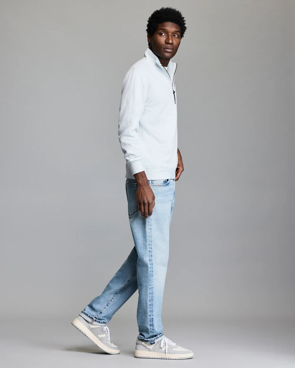 Billy Reid Quilted Half Zip - Beach Blue