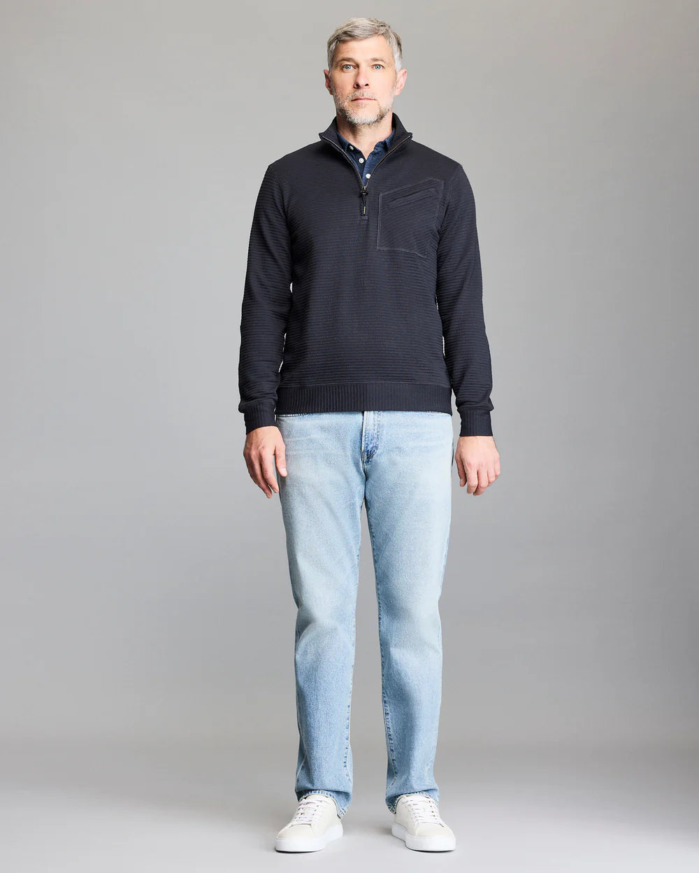 Billy Reid Quilted Half Zip - Dark Navy