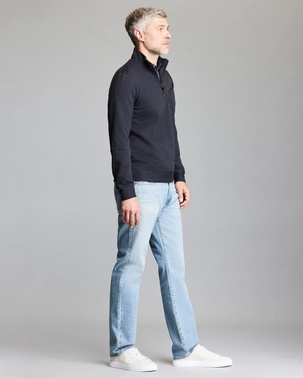 Billy Reid Quilted Half Zip - Dark Navy