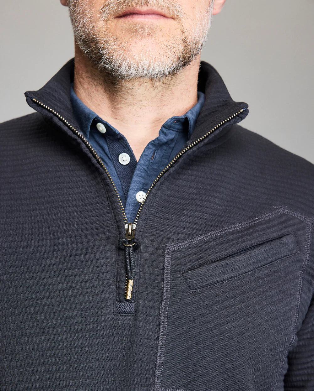 Billy Reid Quilted Half Zip - Dark Navy