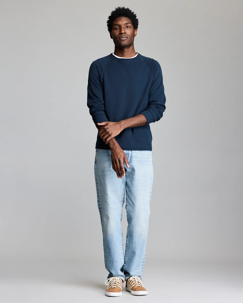 Billy Reid Raglan Crew- Carbon Blue