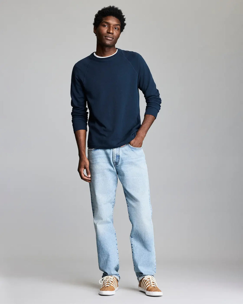 Billy Reid Raglan Crew- Carbon Blue