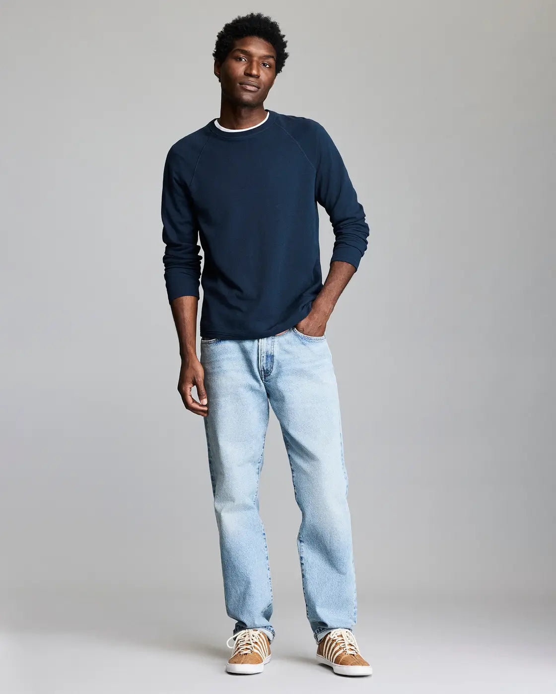 Billy Reid Raglan Crew- Carbon Blue