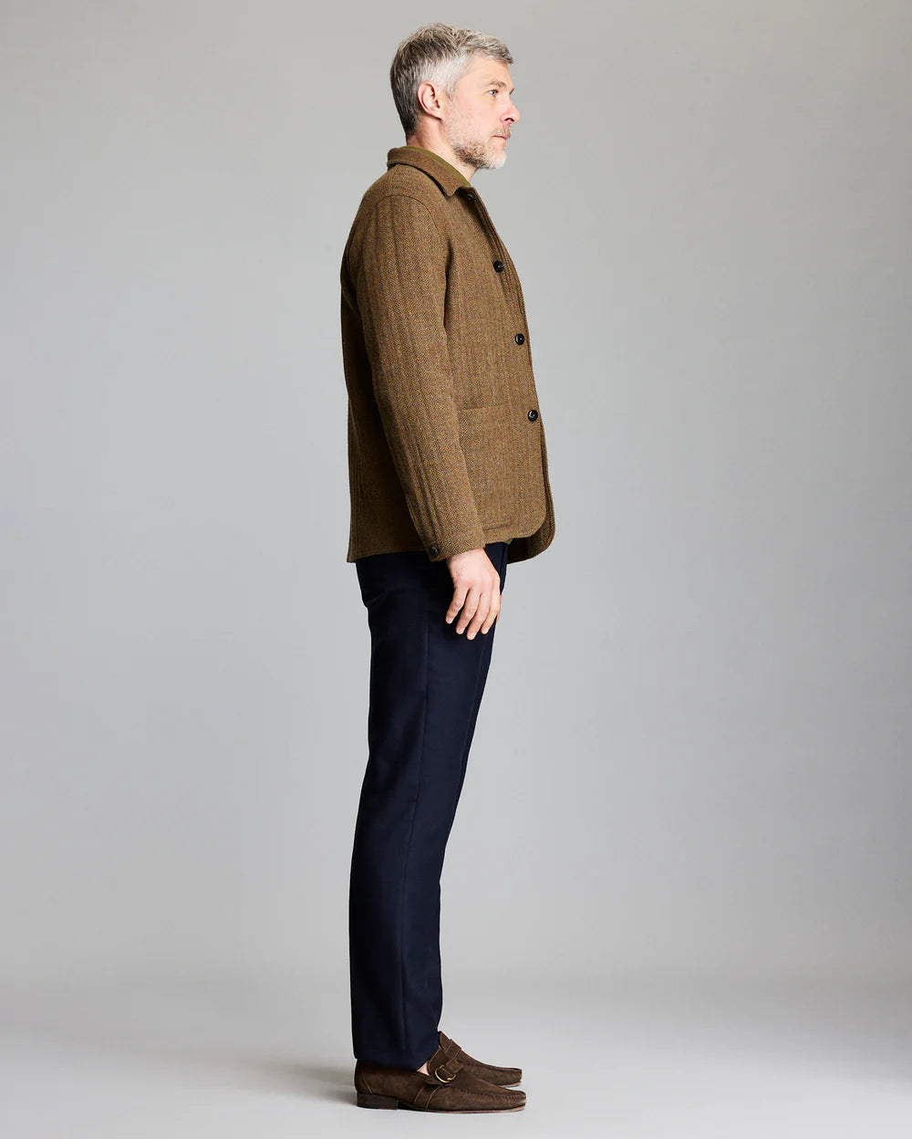 Billy Reid Wool Herringbone Chore Coat - Olive Herringbone