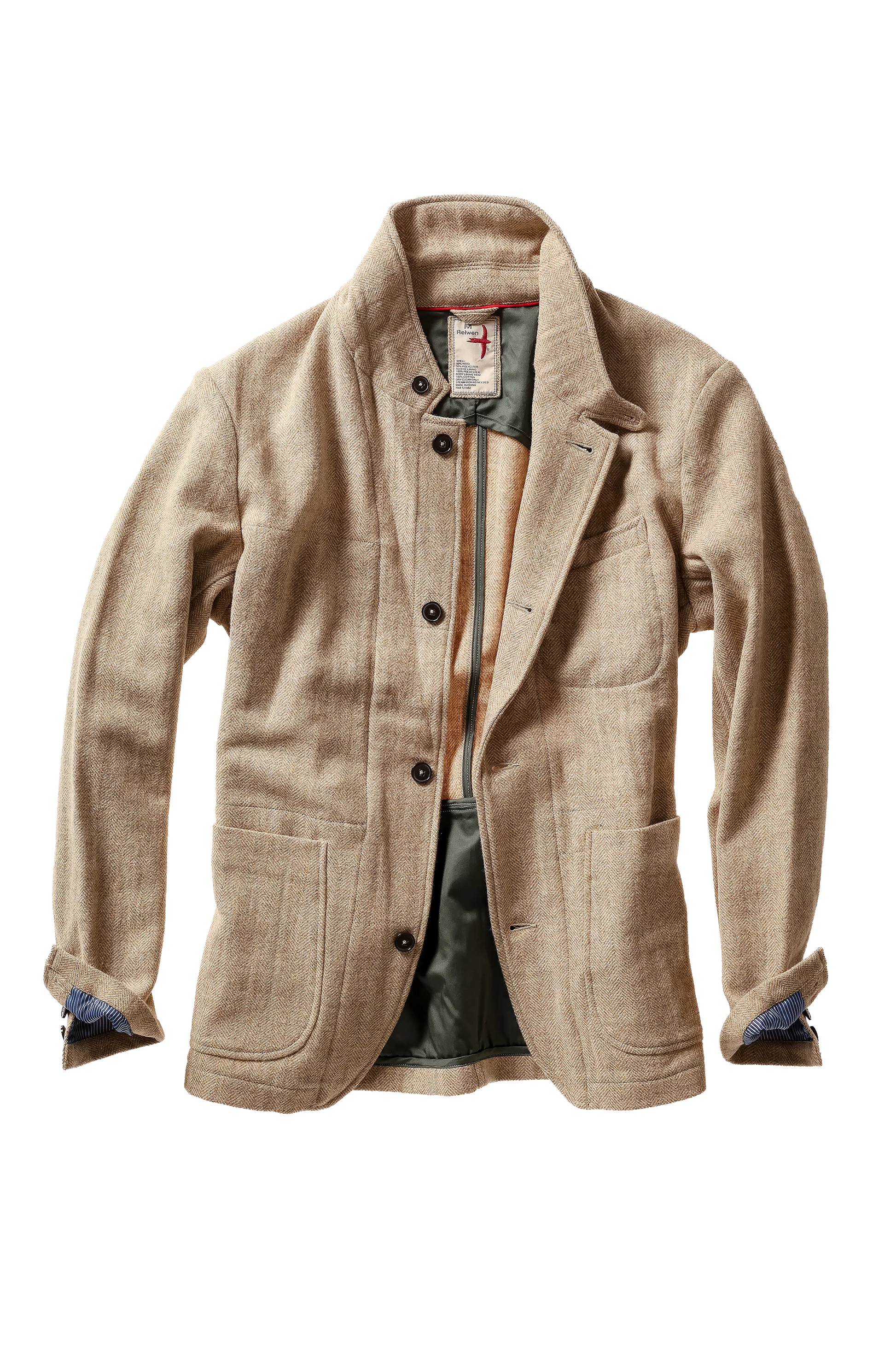 Relwen Heritage Trap Blazer - Light Camel Herringbone