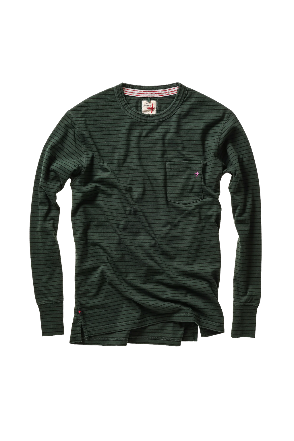 Relwen Ringspun L/S Pocket Tee - Forest/Navy Stripe