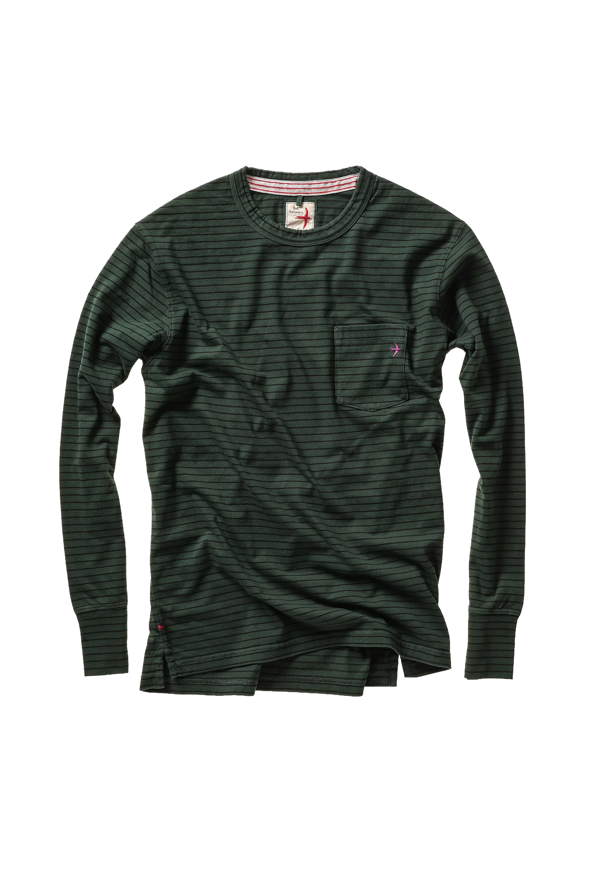 Relwen Ringspun L/S Pocket Tee - Forest/Navy Stripe