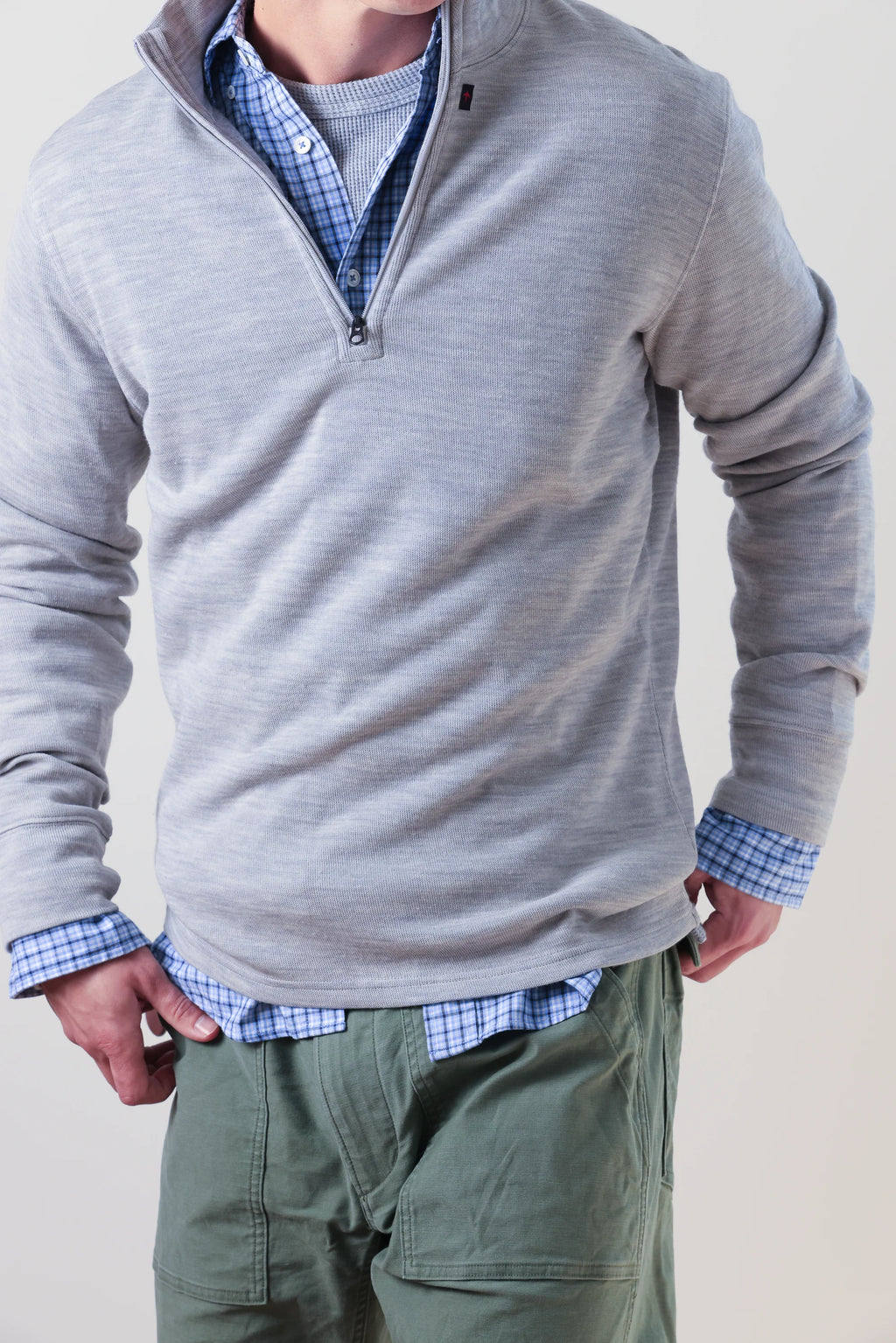 Relwen Wool/Cttn Quarter-Zip - Light Blue Heather