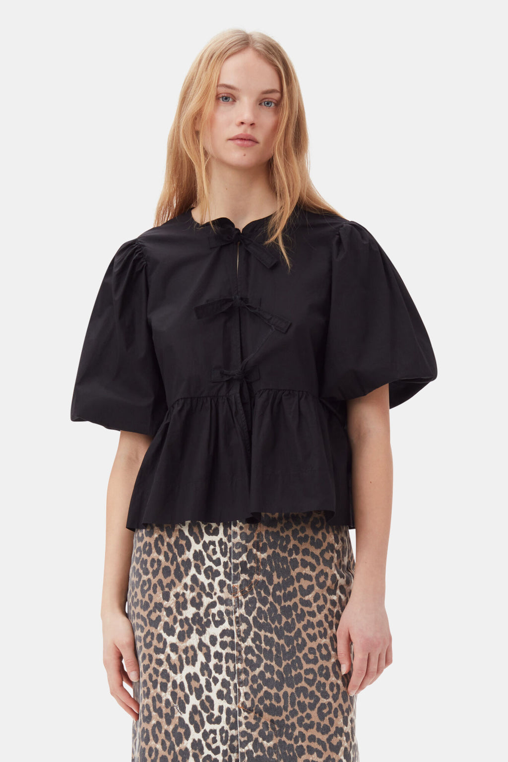 Ganni Cotton Poplin Peplum Blouse - Black