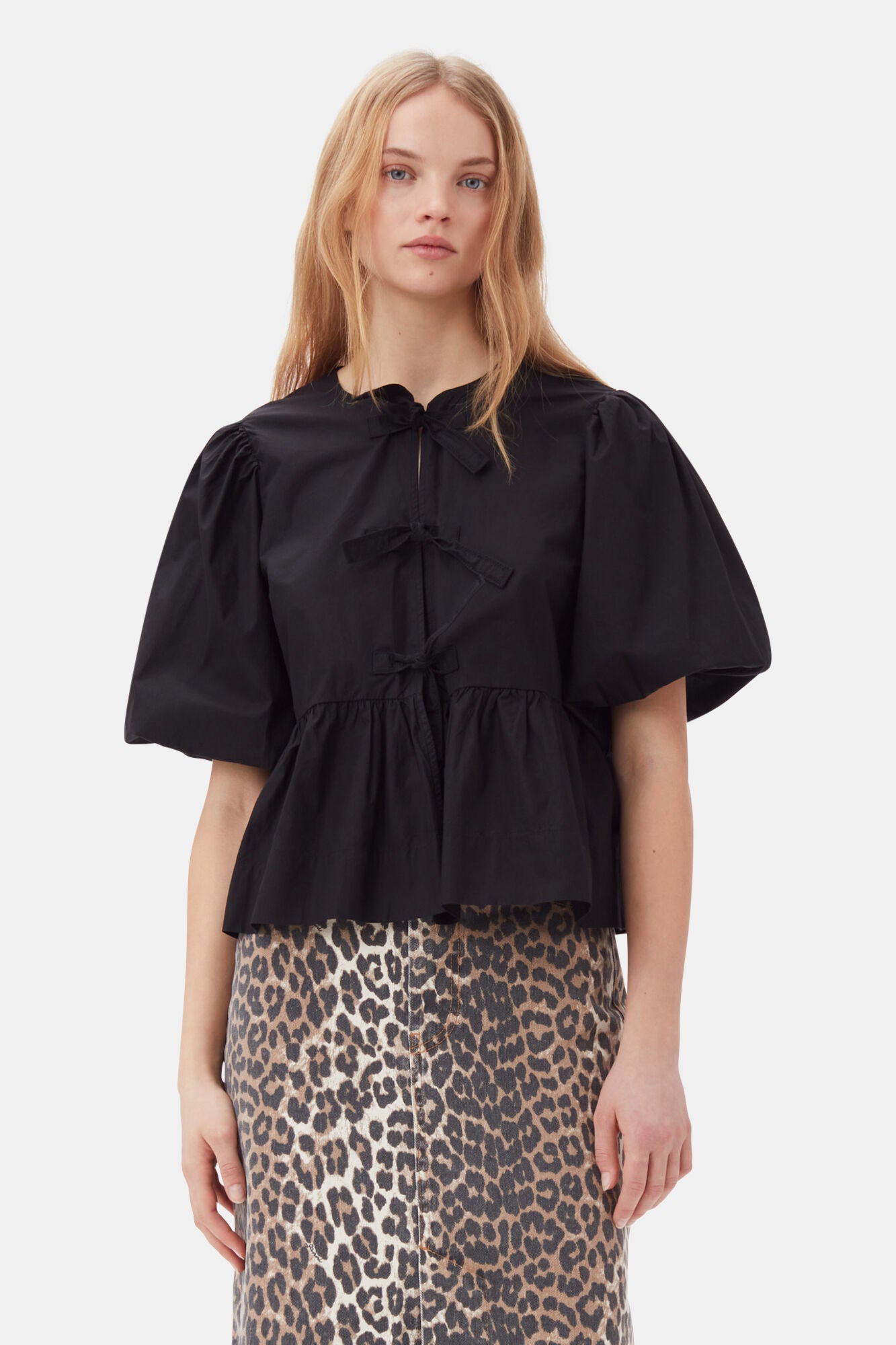 Ganni Cotton Poplin Peplum Blouse - Black