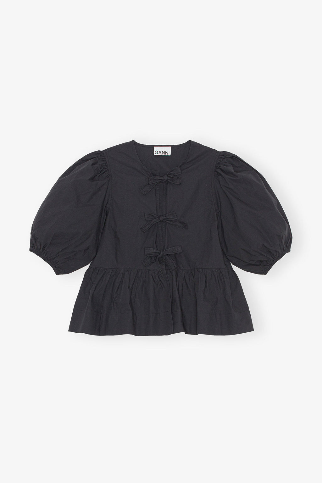 Ganni Cotton Poplin Peplum Blouse - Black