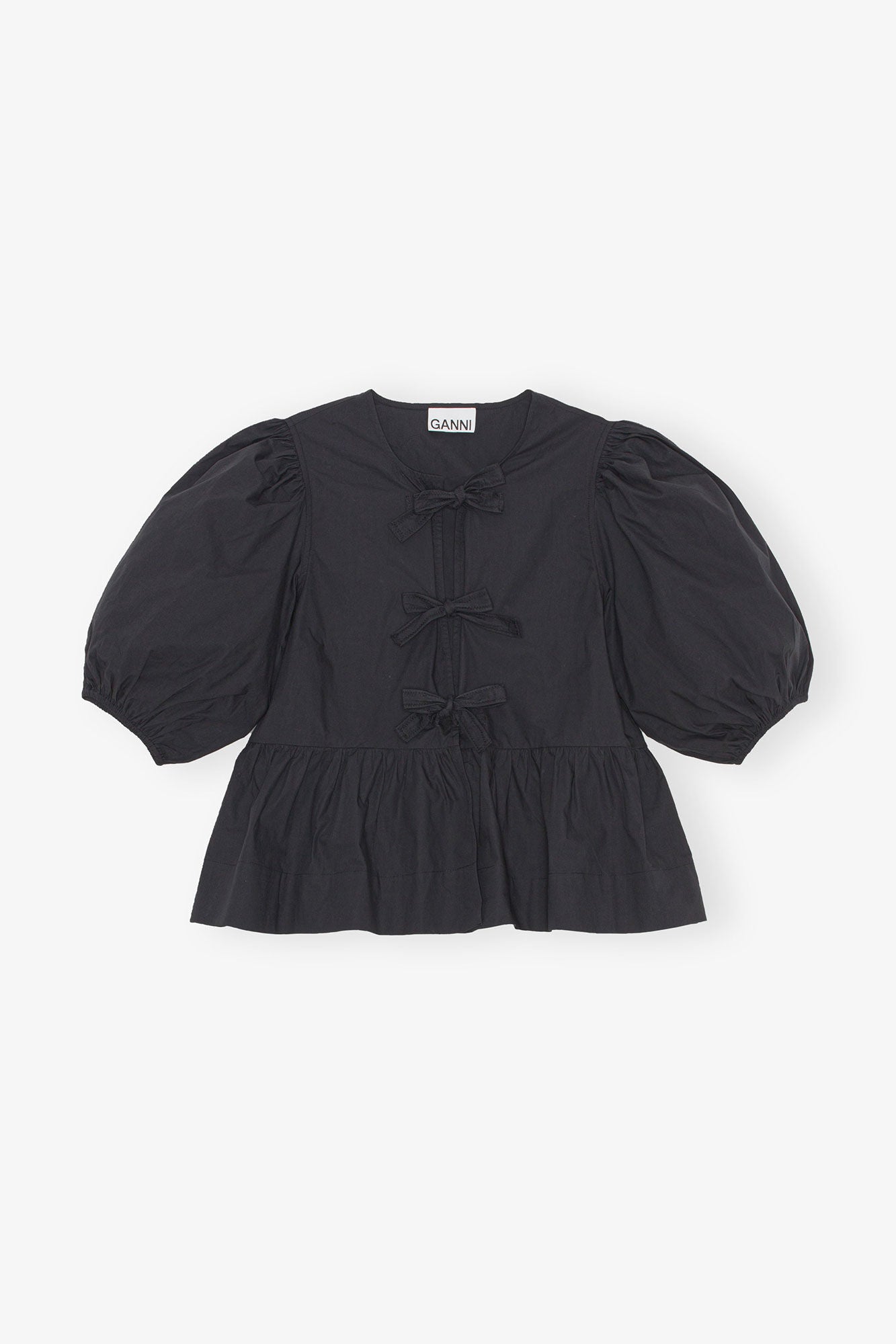 Ganni Cotton Poplin Peplum Blouse - Black