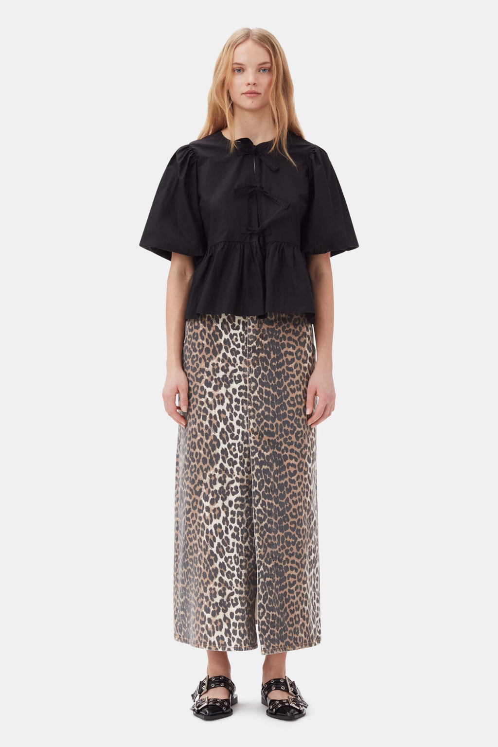 Ganni Cotton Poplin Peplum Blouse - Black