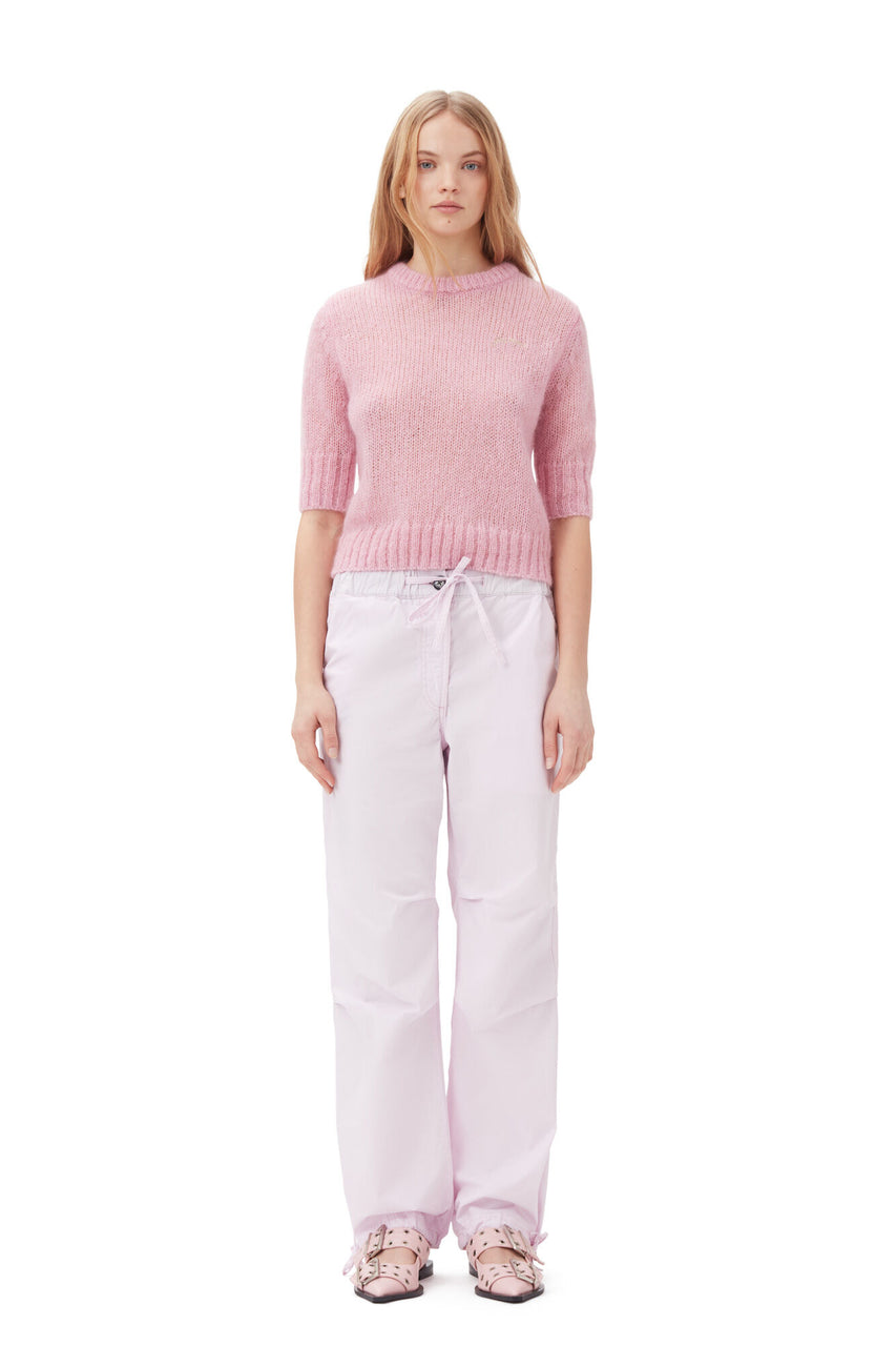 Ganni Light Lilac Washed Cotton Canvas Draw Strings Trousers